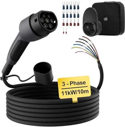 dé Typ 2 Ladekabel offenes Ende 11kW [3-Phasen| 10m| 16A] Freiem Kabelende für Wallbox/Ladestation Ersatzkabel