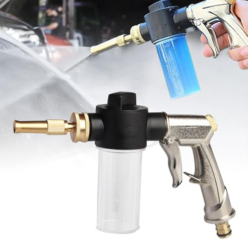 TWSOUL Pistolet à Mousse à Neige, Pulvérisateur de Mousse, Tuyau d'Arrosage avec Distributeur de Savon, Buses Haute Pression, Jaune et Blanc