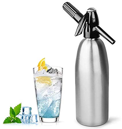 Aluminium Soda Siphon Maker Machine 1L Silver Sparkling Water Maker for Juice Drinks Cocktail Use with Standard CO2 Charger (CO2 Charger Not Included)