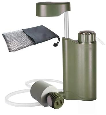 Filtre à eau de poche - Pompe à main portable - Système de filtration d'eau à 6 niveaux - 0,01 μm - Purificateur d'eau de camping avec boussole pour le camping, la randonnée, la randonnée