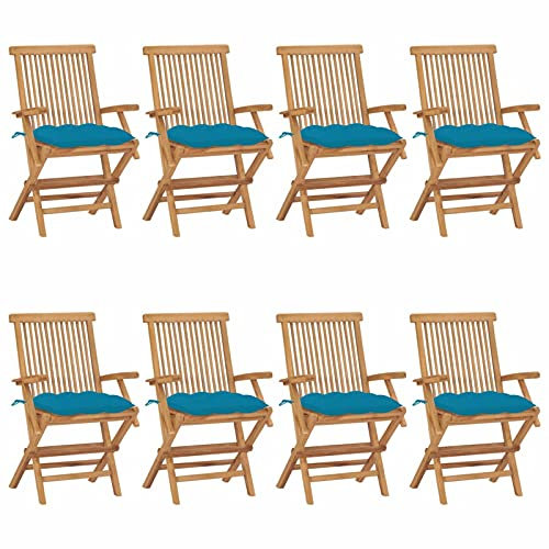 Sufrk Gartenstühle mit Hellblauen Kissen 8 STK. Massivholz Teak Balkonmobel FüR Klein Balkon - 3072908