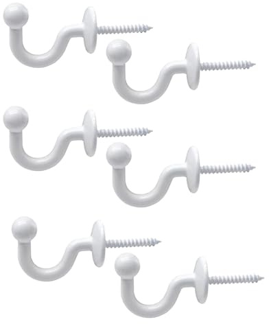 KGDUYC 6 PCS Tenda del Gancio U Holder in Lega di Zinco Ganci Fermatende Decorativi con Spina di Espansione da Porta Parete per Tenda Vestiti Chiave Ganci, con Parti di Fissaggio in plastica, Bianco