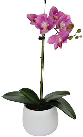 Elegant Single Stem Purple Real Touch Artificial Potted Orchid (46cm) in Round White Ceramic Pot