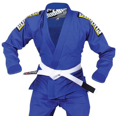 Buddha Fight Wear -Premium Infinity svart brasiliansk Jiu Jitsu/BJJ Gi kimono med vitt bälte, unisex vuxen, Kungsblå, ML=A2