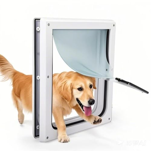 PAWISE 2-Wege-Hundeklappe, Verriegelbare Hunde und Katzenklappe mit sicherer Metallabdeckung & Flexibler, Transparenter Klappe, Wetterfest, Leise Tierklappe ((39 * 45) cm)