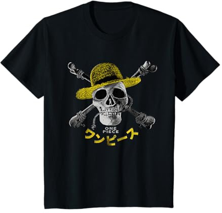 Enfant Luffy Chapeau de paille avec logo Pirates Crâne et os croisés pour enfants T-Shirt