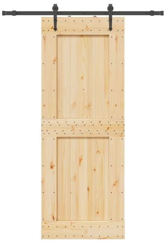 vidaXL Schiebetür mit Beschlag 85x210 cm Massivholz Kiefer, Innentür, Holzschiebetür, Scheunentür, Innenschiebetür, Holz Schiebetür, Innenscheunentür