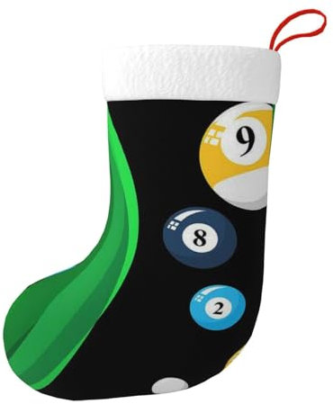 Hceaatb Weihnachtsstrumpf Billard Sport Zahlen Personalisierte Weihnachtsstrümpfe für Weihnachtsbaum, Urlaub, Kamin, Familiendekoration, Geschenke