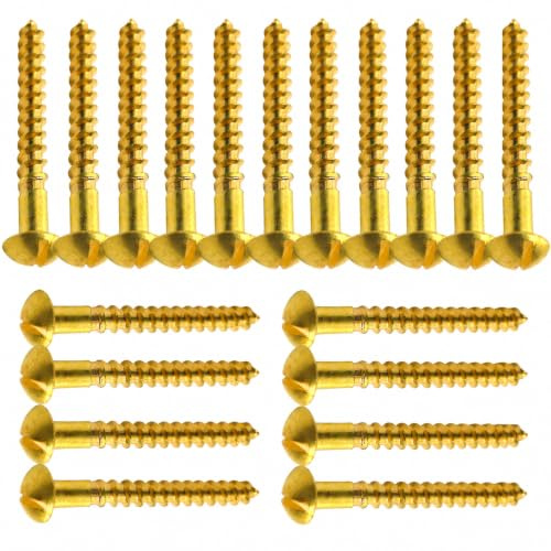 3.5mm x 16mm Solid Brass Wood Screws, Pack of 10 – Round Raised Head Slotted Screw (No.6) for Antique Restoration, Furniture, Cabinetry, Marine & Decorative Use