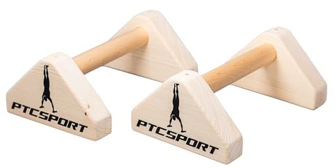 PTCSPORT Liegestützgriffe – 2x gelenksschonende & rutschfeste Holz Liegestützgriffe – Calisthenics Equipment für Indoor & Outdoor – Ideal für Handstand & Liegestütze paralletes