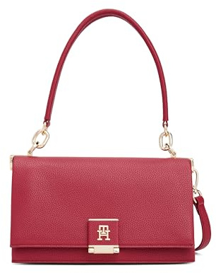 Tommy Hilfiger Damen Schultertasche aus Leder mit Abnehmbarem Schultergurt Umhängetasche, rot