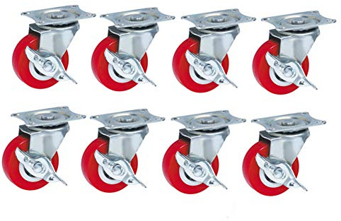 Ruedas giratorias de 1,5 Pulgadas con Freno, silenciosas, de 2 Pulgadas, 50 mm, 50 kg por Rueda, para andamio de jardín, Base para Maceta, Color Rojo, 8 Unidades