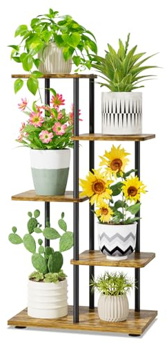 iDavosic.ly Pflanzenständer, Blumenständer, 4 Etagen, 86 cm, Schwarz-Braun | Mehrstöckiges Blumenregal für Indoor und Outdoor; hohe, platzsparende Aufstellung für Balkon, Wohnzimmer und Terrasse