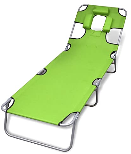Myheimly Sonnenliege Klappbar mit Kopfkissen Gartenliege Strandliege Freizeitliege Gartenmöbel Liege Campingliege Relaxliege Stahl,Grün