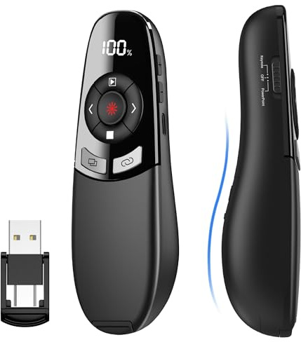 Présentateur USB C, Powerpoint sans fil 2,4 GHz, pointeur pour présentations avec indicateur de batterie, lumière rouge, télécommande de présentation pour PowerPoint/Keynote/Google Slides