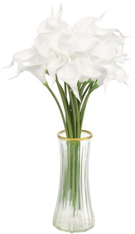 sourcing map Ramo de flores artificiales de lirio de cala artificial de seda, tacto real para decoración del hogar, jardín, boda, fiesta, color blanco puro, 20 unidades