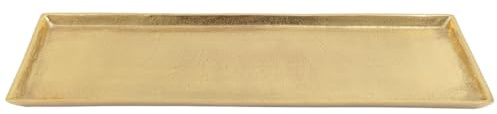 Deko-Tablett ohne Griffe Dekoteller aus Metall Aluminium rechteckig in Raw-Optik (Gold, 75,5x13,5cm)