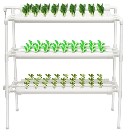 Sistema di coltivazione idroponica con 90 posti per piante, kit per la coltivazione idroponica in PVCU, sistema idroponico a 3 piani con ciclo dell'acqua, per insalata, erbe, verdure, interni/esterni