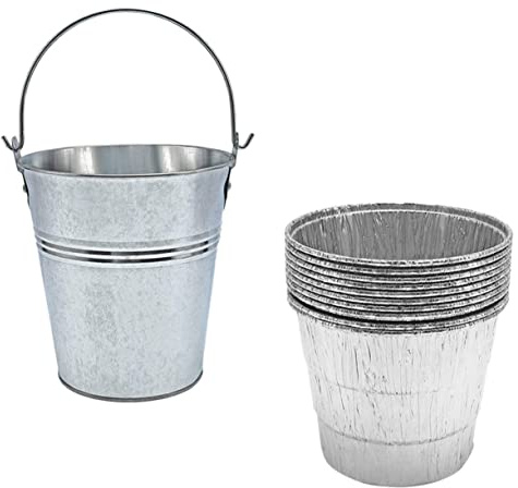 SUPVOX Secchio Grasso per Barbecue con Rivestimenti USA e Getta in Alluminio, Set da 1 Secchio 10 Sacchetti, Maniglia Portatile, Grande capacità per Barbecue all’Aperto e Raccolta Grasso Efficiente