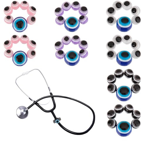 OLYCRAFT 8 Stück 4 Farben Stethoskop Anhänger Mit Bösem Blick Harz Stethoskope ID Namensschild Anhänger Blaues Auge Stethoskop Zubehör Für Dekorationen von Ärzten Krankenschwestern