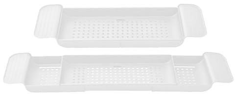 Bath Rack Trays - Expanding plas/tic Bathtub Caddy - Adjustable Bath Caddy Trays with Tablet Phone Slots,Candle Mug,Cup Rack,Bathroom Organiser for Across with Soap Holder,Expandable Length 55-78cm
