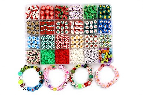 Perlen für Armbänder Bunte Perlen zum Auffädeln Kinder Polymer Clay Perlen Bastelnperlen Set Obst Fruchte Tiere Regenbogen Buchstaben Perlen Pony Beads Perlenset Selber Machen für Mädchen (Xmas)