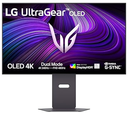 LG UltraGear OLED 32GX870A Monitor Gaming 32 UHD 4K 240Hz / FHD 480Hz, 0,03ms (GtG), G-Sync Compatible, AMD FreeSync, VRR, Speaker 14W, HDR True Black 400, USB-C, HDMI 2.1, DP 2.1, Hub USB, Nero