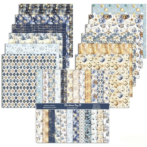 Oriental riverkit Scrapbook Papier, 24 Blatt Weihnachten Musterpapier, Blau | 30,5 x 30,5 cm, 24 Designs Doppelseitiges Bastelpapier, Weihnachten Dekorpapier Set für Fotoalbum, Journal und DIY-Dekoration