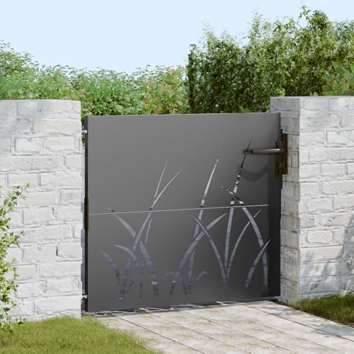 Portail Simple de Jardin, Barrière de Sécurité avec Serrure, Portail Clôture, Ornemental Portillon Jardin, Porte d'Extérieure, Noir 105 x 100 cm Acier peint par poudre