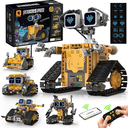 Technik Roboter Bauspielzeug, 5 in1 Roboter mit App & ferngesteuert | Technic Wall roboter bausatz mit 16 LED Mimik, 373 PCS RC programmierbarer Roboter Spielzeug Geschenk für 6 7 8 10 Jahre