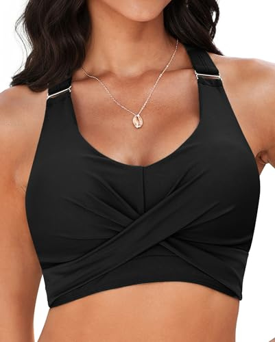 Vetinee Black Tankini Top Swim Bra Push Up Bikini Black Size X-Large Fits UK 20-22
