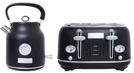 Charles Bentley Kettle & Toaster Set, 1.7L & 4 Slice, Matt Black