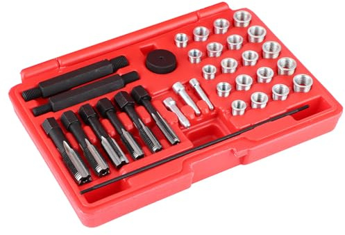 ACOGEDO 33-teiliges Steckergewinde-Reparaturset, Hahneinsatz, Treiberstift, Gewindeeinsatz-Werkzeugsatz, Glühkerzen, Wirksame Steckergewinde-Reparatur, Heizungsstecker-Reparatursatz,