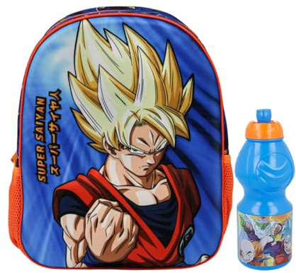 MARUKATSU Dragon Ball Mochila Infantil y Botella escolar. Pack Diseño Colorido | Mochila Escolar 31x25x10cm Niño Niña de 3 a 8 Años | Material Escolar Vuelta al Cole