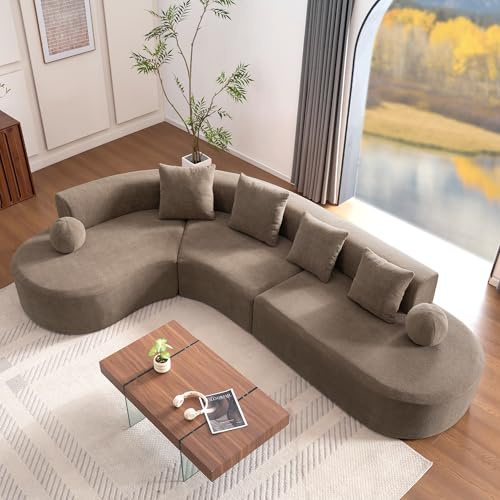 Trdlpyn Divano Angolare Modulare con Cuscini e Braccioli Rotondi, Divano Senza Ossa, Design Curvo Moderno, divano a forma di nuvola 327cm x 215cm, non assemblato,Marrone
