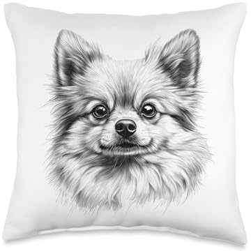 Pomeranian Dog Sketch Art Cute Pom Puppy Throw Pillow