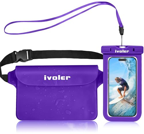 ivoler vattentät väska, midjeväska, skyddande fodral med vattentätt mobiltelefonfodral, universell strandväska med mobiltelefonficka, vattentät för vattensport, strand, simning (mörklila)