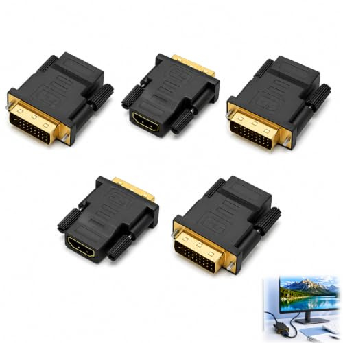 5 stycken DVI till HDMI-adapter, HDMI till DVI-adapter dubbelriktad DVI-D dubbel länkkontakt hona omvandlare 1080P HD 60Hz guldpläterad kontakt monitor PC TV projektor grafikkort display spel