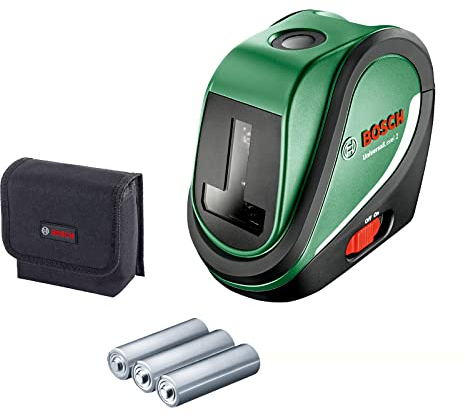 Bosch Kreuzlinienlaser UniversalLevel 2 (Laserkreuz inkl. integrierter Lotpunkte für präzises Ausrichten und einfache Transferanwendung)
