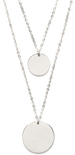 Happiness Boutique Damen Mehrreihige Kette mit Kreis Anhängern in Silberfarbe | 2 Reihige Kette Runde Plättchen Anhänger