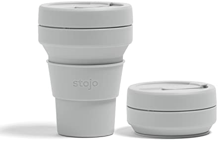STOJO On-The-Go Collapsible Coffee Cup - 12oz / 355ml - Reusable & Foldable Silicone Travel Mug with Lid - Portable, Pocket Size - Dishwasher Safe - Cashmere