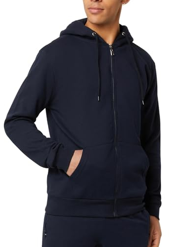 FM London huvtröja med dragkedja – huvtröja med dragkedja perfekt för vardag och sportkläder – herrhuvtröjor med fleecefoder – mjuka, hållbara huvtröjor för män, Marinblått Xsp, XL