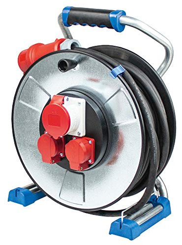 as - Schwabe IronCoat Xperts CEE Kabeltrommel 25 m H07RN-F 5G2,5 | IP44 Außenbereich, 2 Schutzkontaktsteckdosen + 1 CEE 400 V 16 A 5-polig, Thermoschutz, Schutz vor Stromschlägen