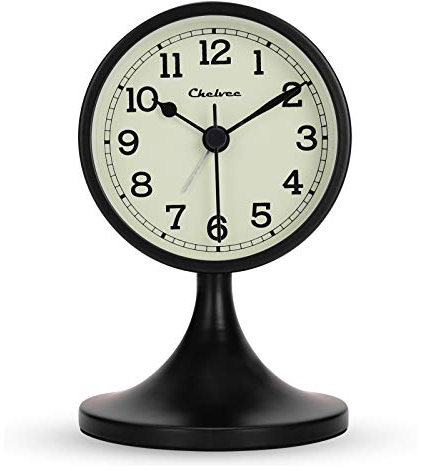 Lafocuse Wecker Analog Ohne Ticken, Tischuhr Metall Schwarz mit Nachtlicht und Schlummerfunktion, Klassisch Retro Vintage Wecker Batteriebetrieben für Nachttisch Schlafzimmer Büro 12.5cm