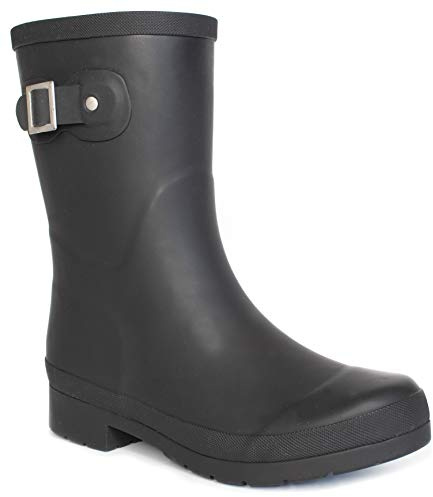 Chooka Women’s Waterproof Solid Mid-Height Rain Boot – Durable Rubber, Memory Foam Insole, Non-Slip Outsole, All-Weather Comfort, Black, 10 M