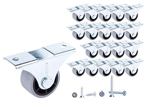 Juego de 20 ruedas de 30 mm de goma con movimiento suave con placa de metal con tornillos para muebles (20 unidades)