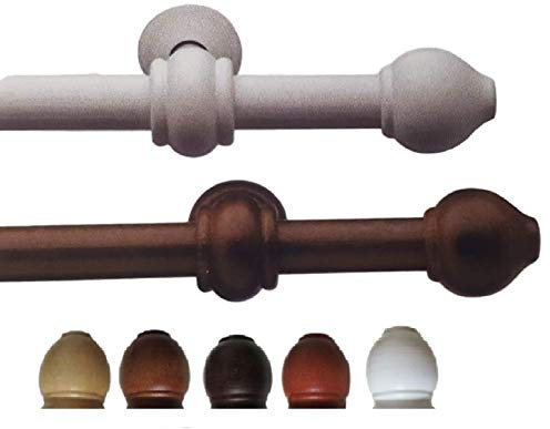Bastone per Tenda, Asta in legno da Ø 22 mm. anelli + accessori da 160 a 200 cm. Movimento a strappo (frusta non inclusa), Attacco a parete (Olmo, 180 cm.)