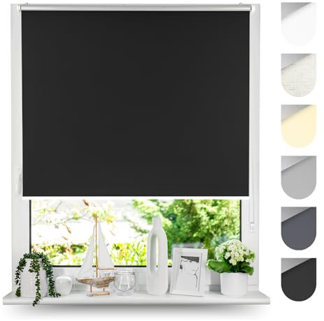 Tom'Shop® Verdunkelungsrollo Klemmfix ohne Bohren[Schwarz, 65cm x 220cm] Seitenzugrollo Thermorollo Klemmrollo mit Klemmträger Fensterrollo Super Blackout Rollo