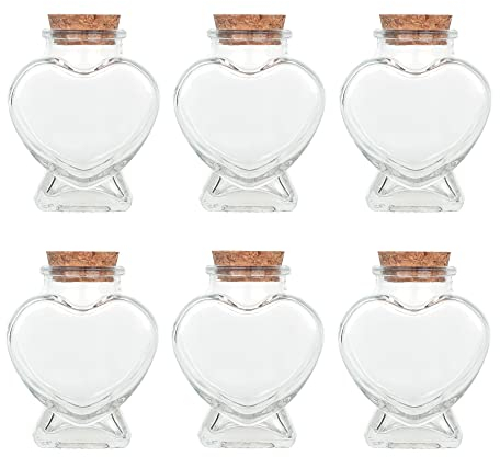 Magic Season Dekorative Glasflaschen mit Korkverschluss (80 ml Herzförmige Flaschen / 6 Stück)