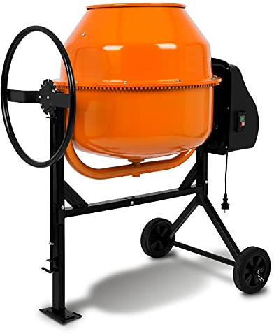 EBERTH 180L Betonmischer Elektrisch Mobil, 650W Motor, Gestell, Trommel und Zahnkranz aus Stahl, feststellbares Handrad, breite Fußplatte, Profi Zementmischer, Trommel schwenkbar, Einfache Bedienung